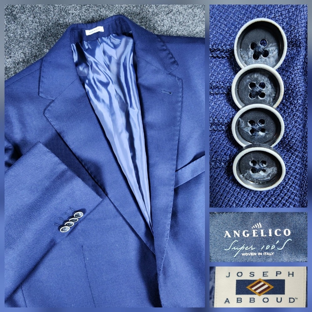 Joseph Abboud Angelico Super 100s Wool Slim Fit Blazer Mens 44XL Blue Modern EUC